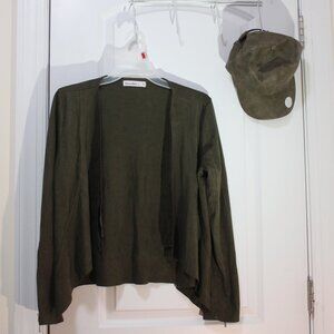 Sweetbei Green Microsuede Cardigan Jacket & Baseball Cap Set